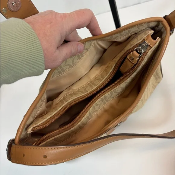 Fossil Monogram Canvas Shoulder Bag Tan Brown Y2K - Picture 4 of 11